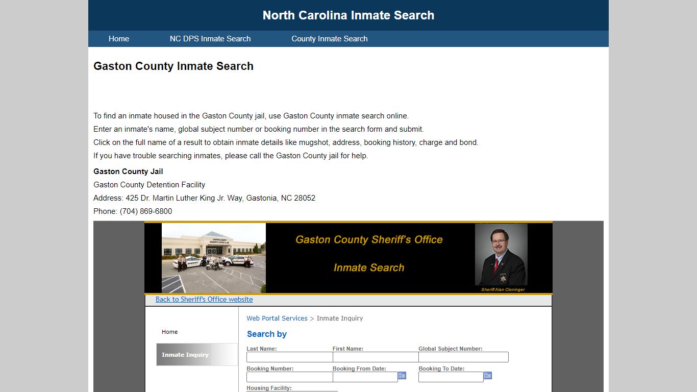 Gaston County Inmate Search